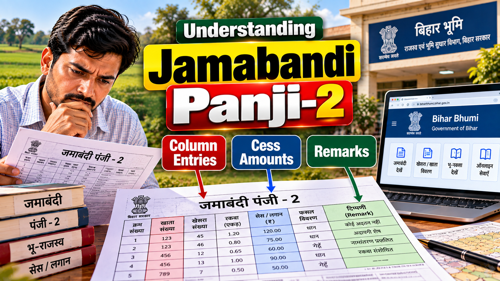 Understanding Jamabandi Panji-2: How to Read Column Entries, Cess Amounts, and Remarks